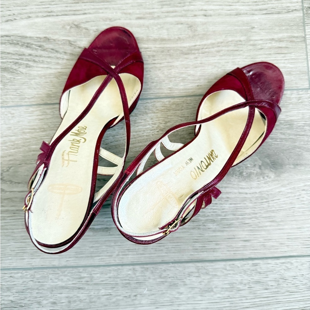 Vintage 70s Frank More New York Burgundy Peep Toe SlingBack Sandals Ankle Strap - Picture 6 of 6
